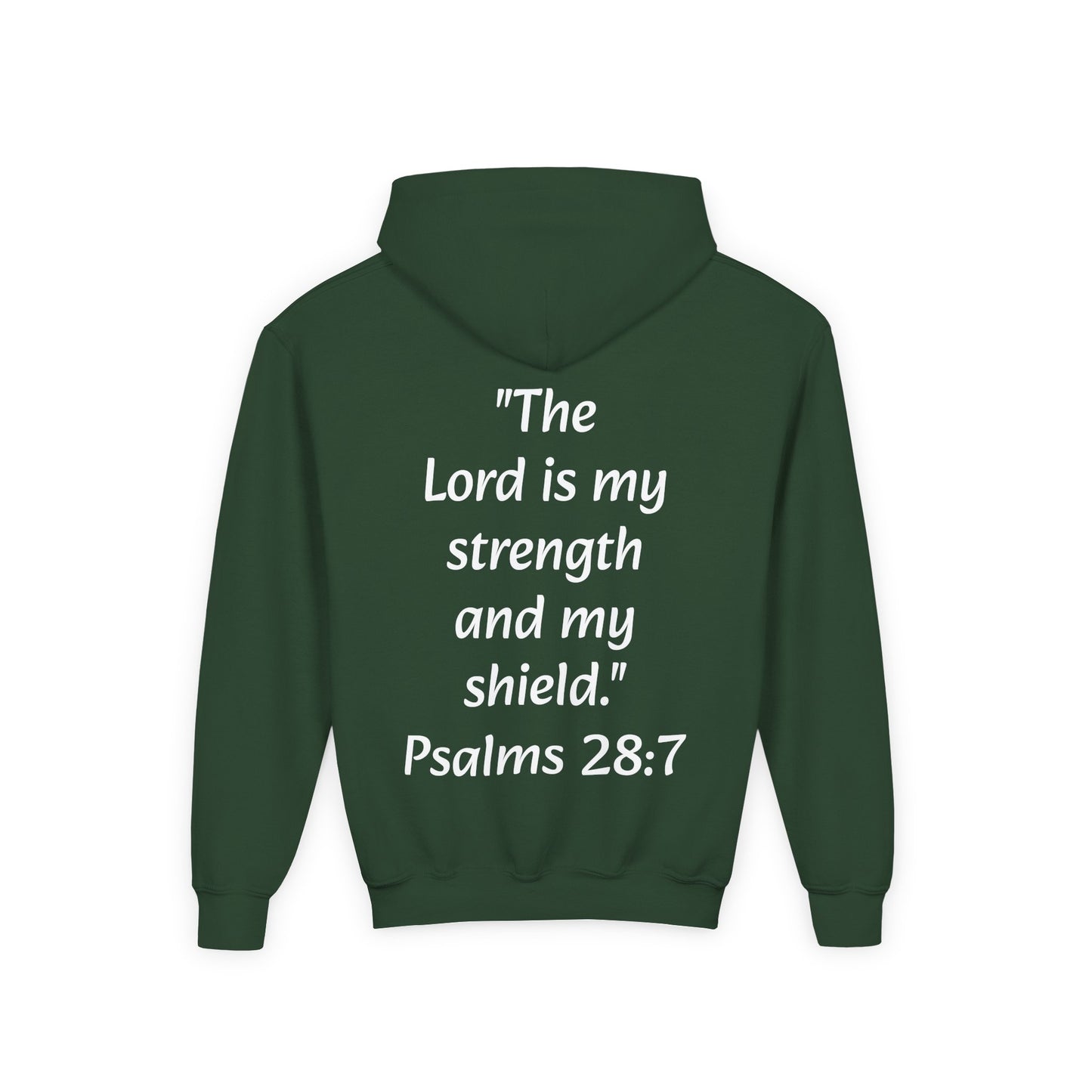 Christian Youth Hooded Sweatshirt, Faith Apparel, Gift for Teens, Inspirational Hoodie, Psalms 28:7 Sweatshirt, Religious Clothing