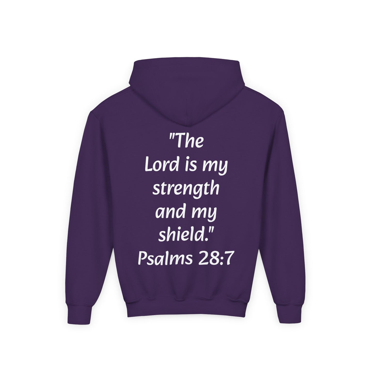 Christian Youth Hooded Sweatshirt, Faith Apparel, Gift for Teens, Inspirational Hoodie, Psalms 28:7 Sweatshirt, Religious Clothing