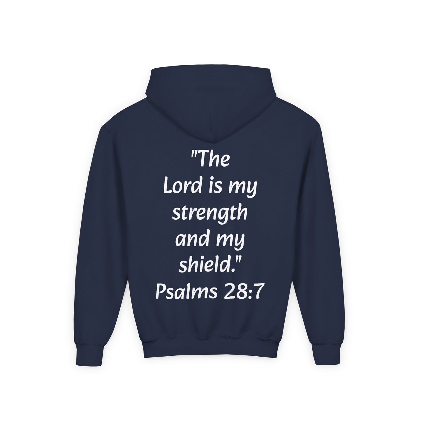 Christian Youth Hooded Sweatshirt, Faith Apparel, Gift for Teens, Inspirational Hoodie, Psalms 28:7 Sweatshirt, Religious Clothing