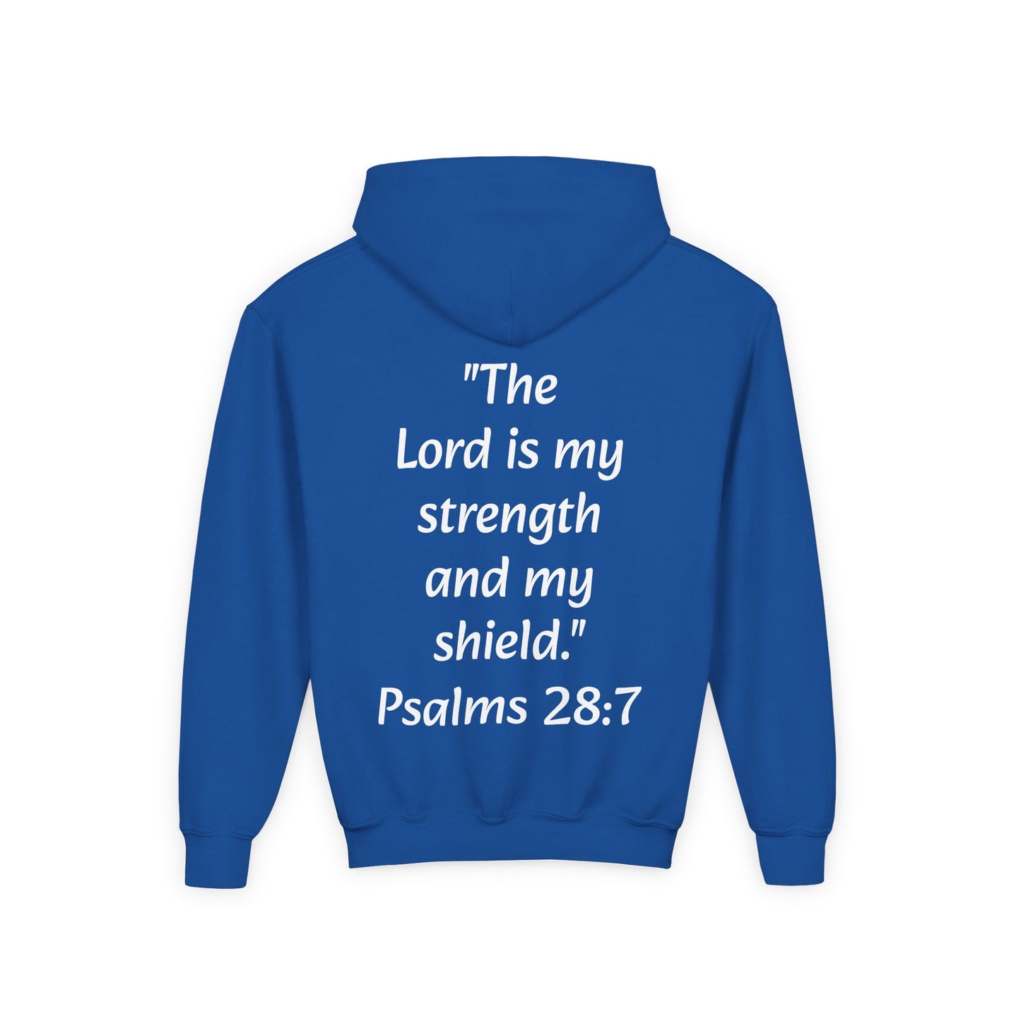 Christian Youth Hooded Sweatshirt, Faith Apparel, Gift for Teens, Inspirational Hoodie, Psalms 28:7 Sweatshirt, Religious Clothing