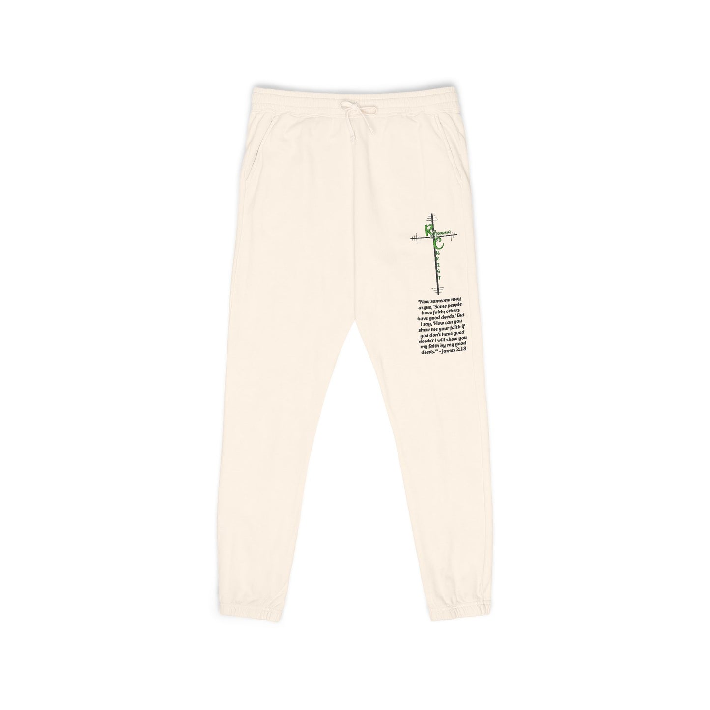 Customizable Text, Embroidered Cross & Script Sweatpants — Faith-Inspired Fleece Joggers