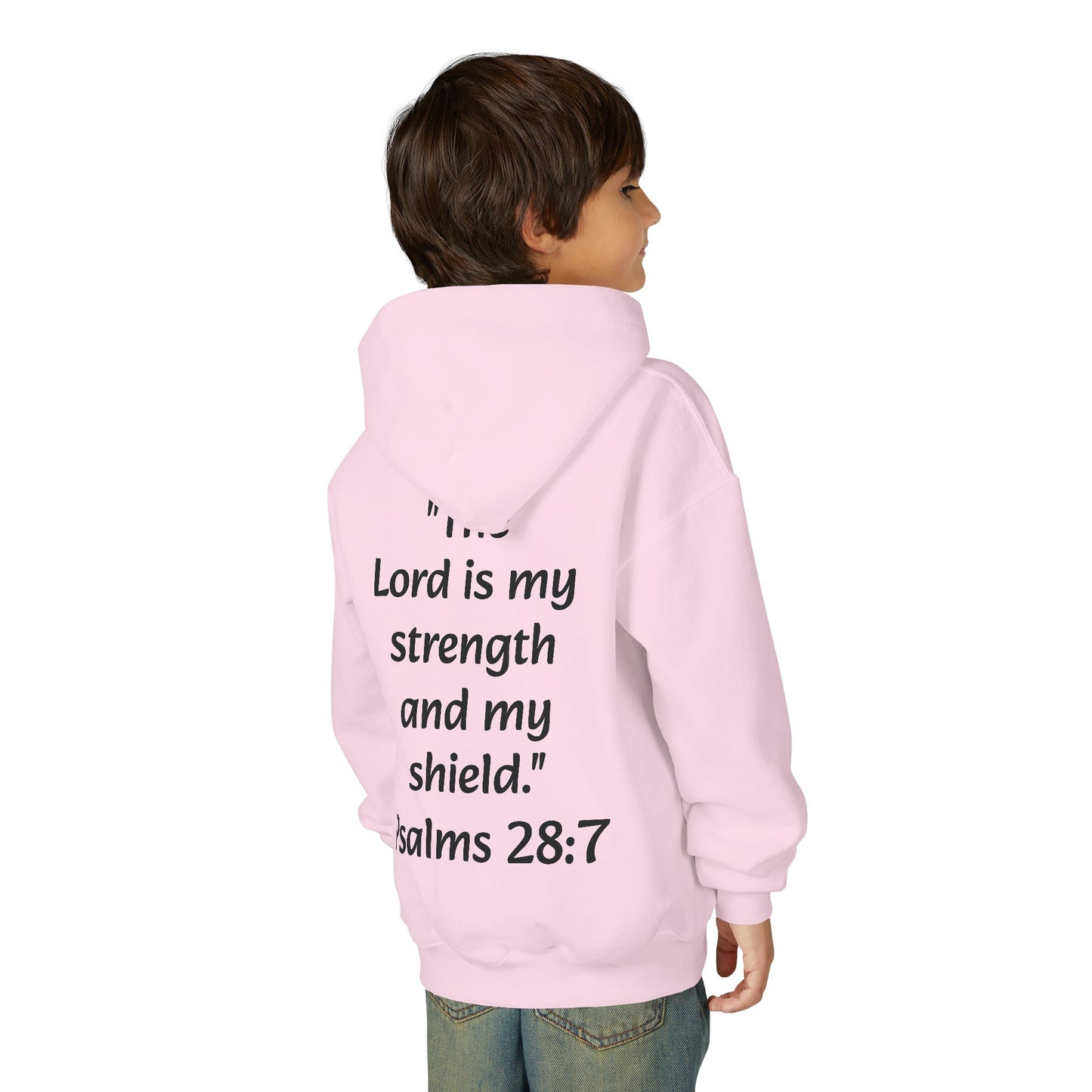 Christian Youth Hooded Sweatshirt, Faith Apparel, Gift for Teens, Inspirational Hoodie, Psalms 28:7 Sweatshirt, Religious Clothing