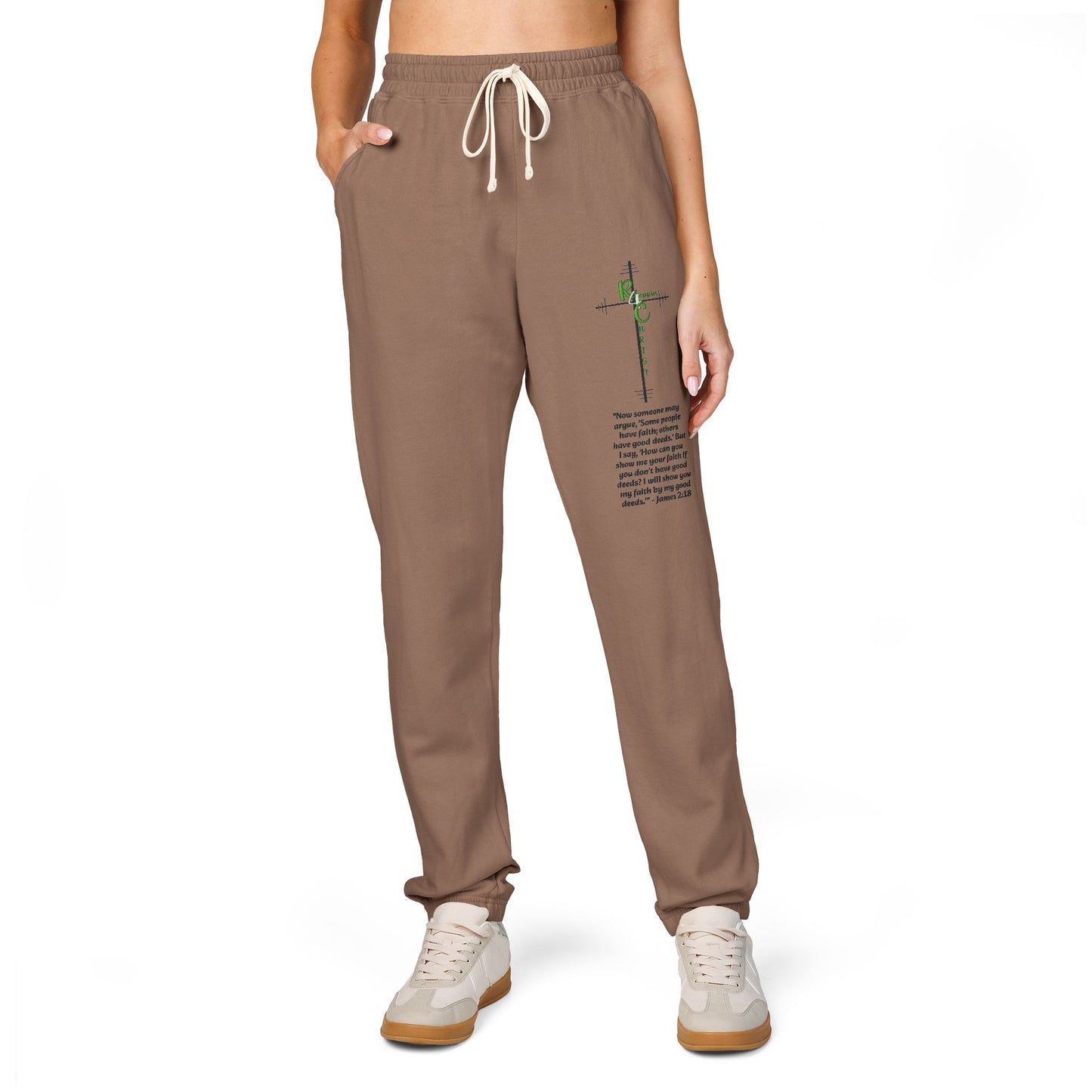 Customizable Text, Embroidered Cross & Script Sweatpants — Faith-Inspired Fleece Joggers