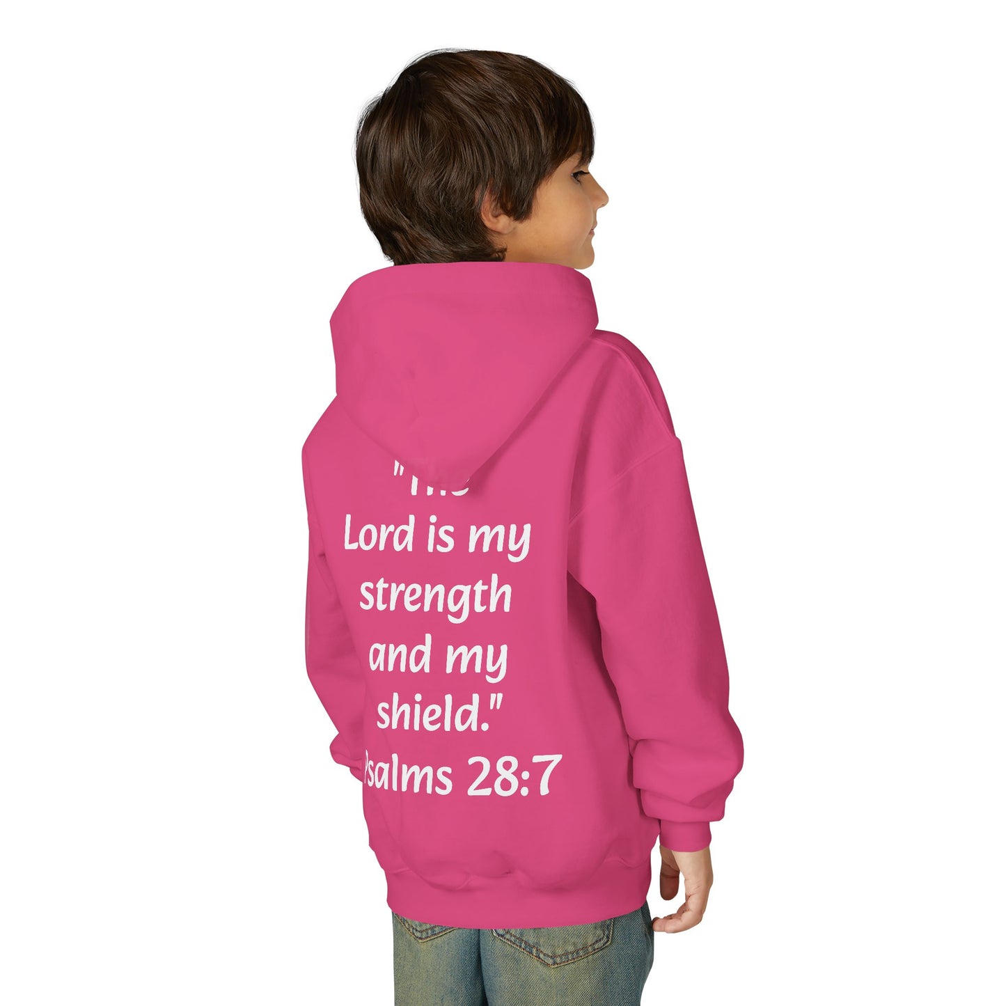Christian Youth Hooded Sweatshirt, Faith Apparel, Gift for Teens, Inspirational Hoodie, Psalms 28:7 Sweatshirt, Religious Clothing