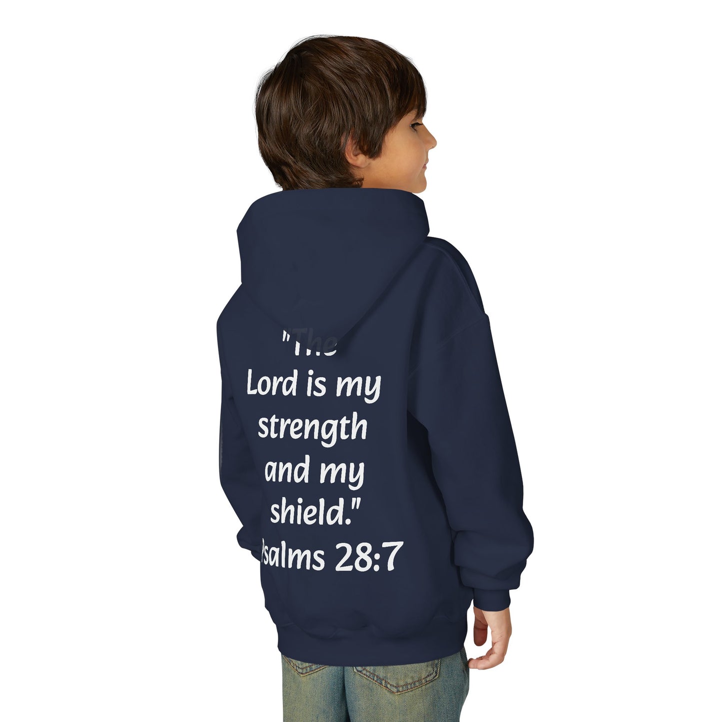 Christian Youth Hooded Sweatshirt, Faith Apparel, Gift for Teens, Inspirational Hoodie, Psalms 28:7 Sweatshirt, Religious Clothing