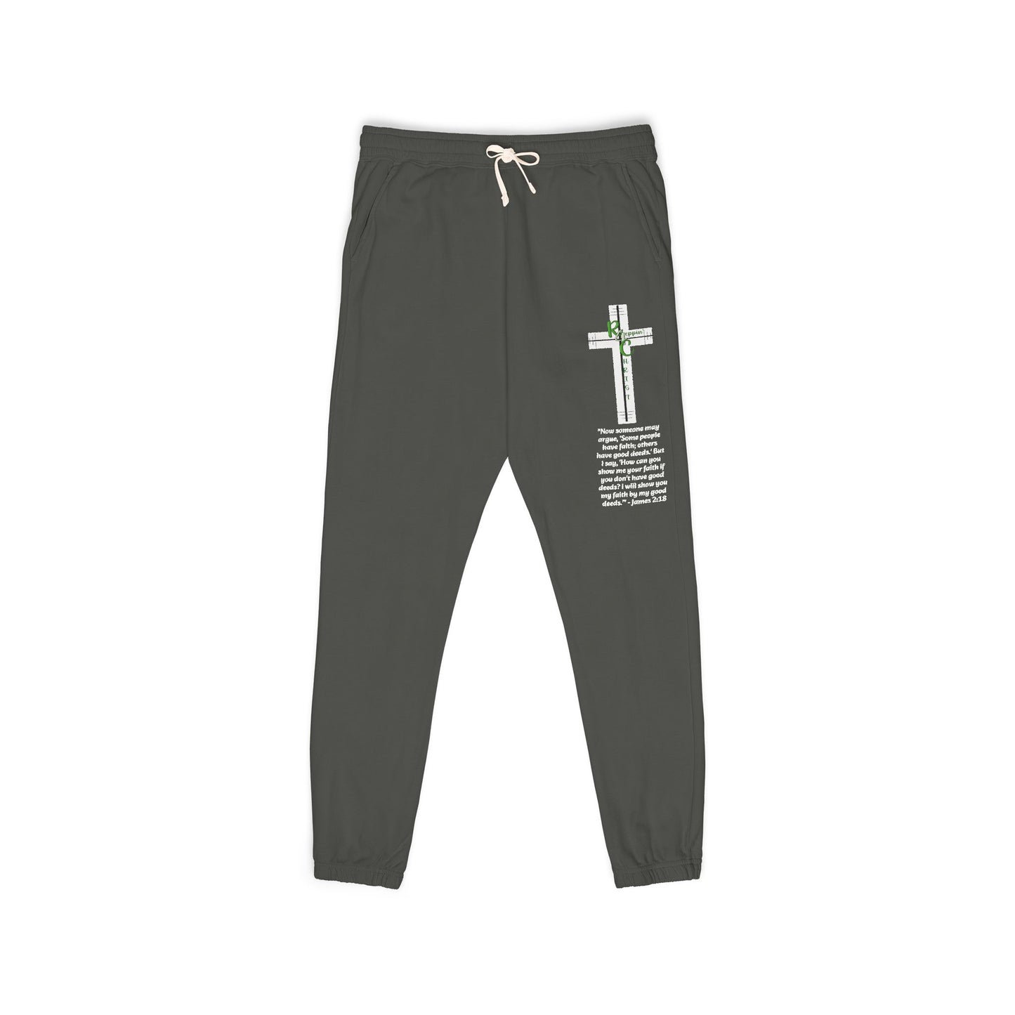 Customizable Text, Embroidered Cross & Script Sweatpants — Faith-Inspired Fleece Joggers