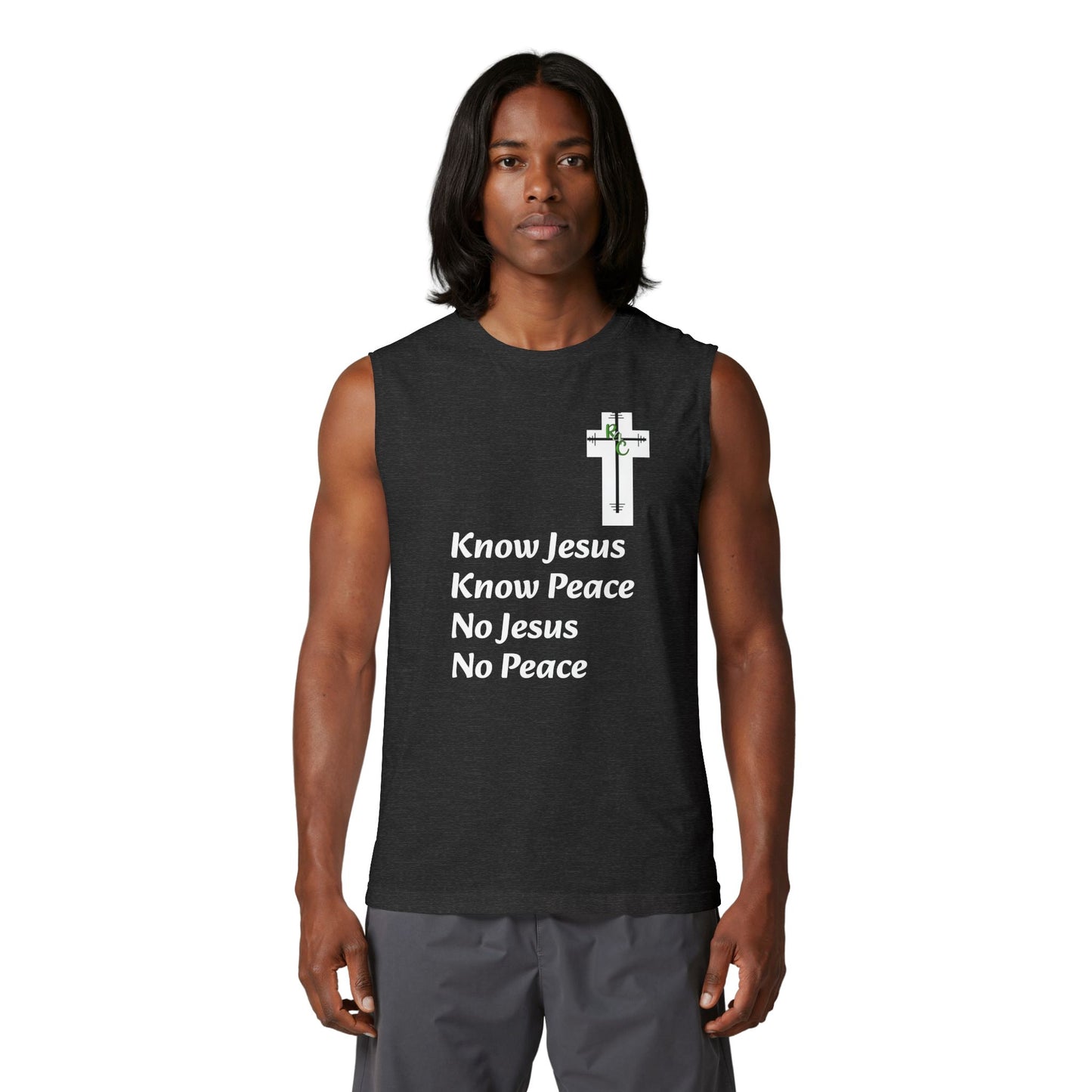 Know Jesus Know Peace Muscle Tank — Christian Faith Cross Tank Top