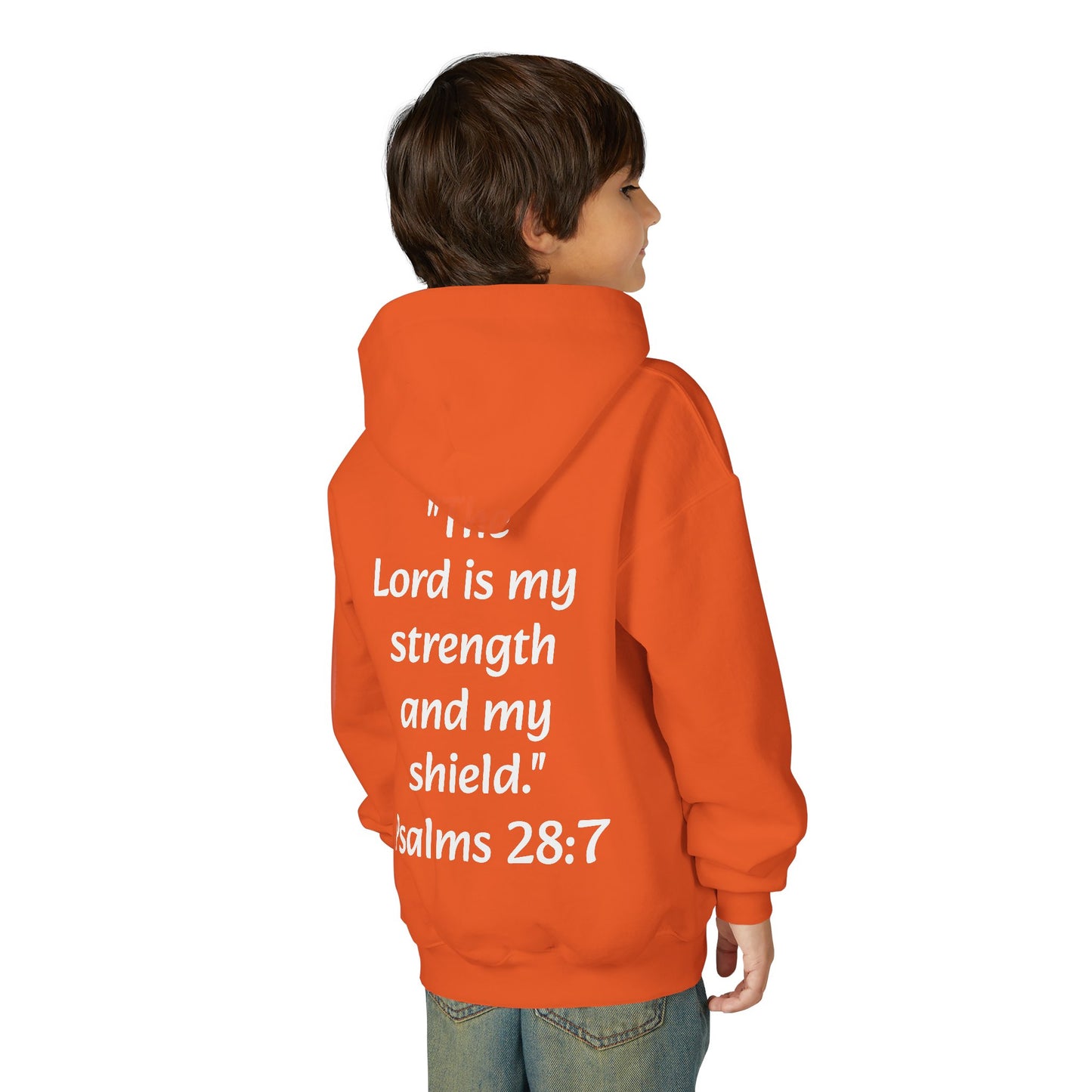 Christian Youth Hooded Sweatshirt, Faith Apparel, Gift for Teens, Inspirational Hoodie, Psalms 28:7 Sweatshirt, Religious Clothing