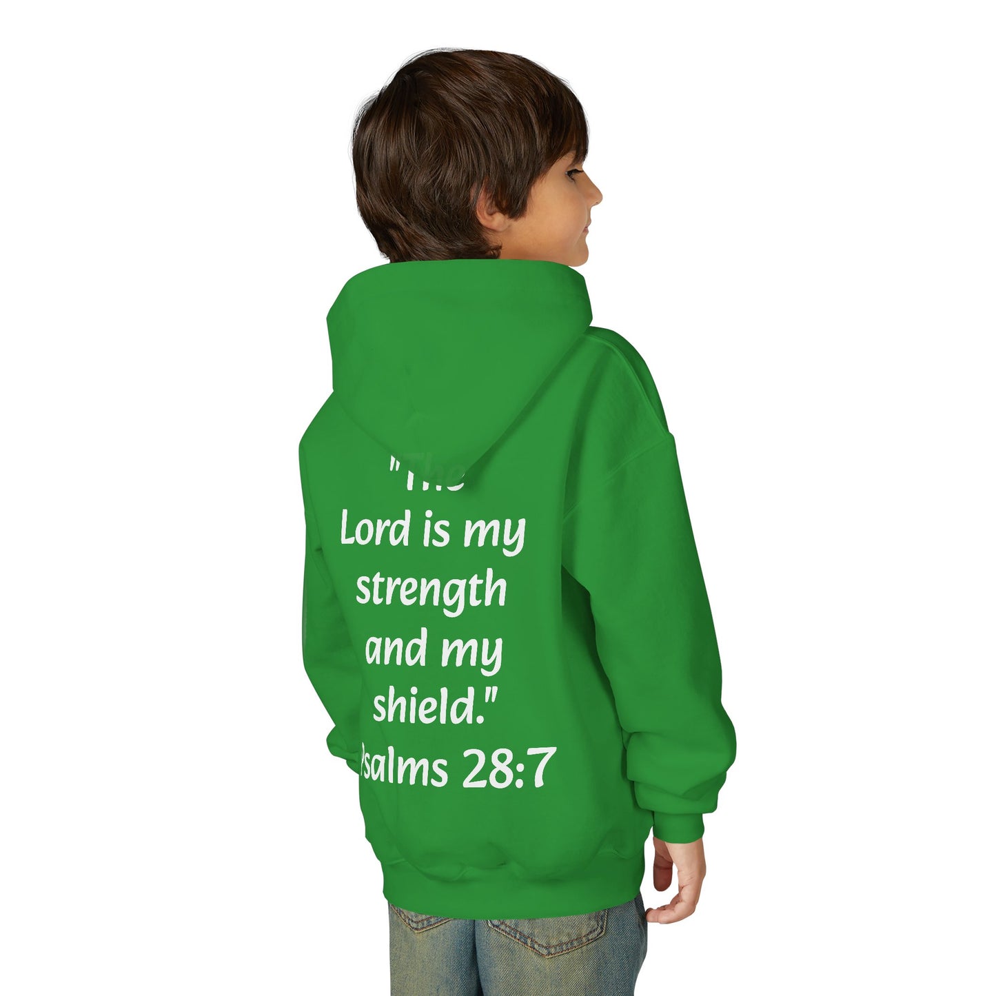 Christian Youth Hooded Sweatshirt, Faith Apparel, Gift for Teens, Inspirational Hoodie, Psalms 28:7 Sweatshirt, Religious Clothing