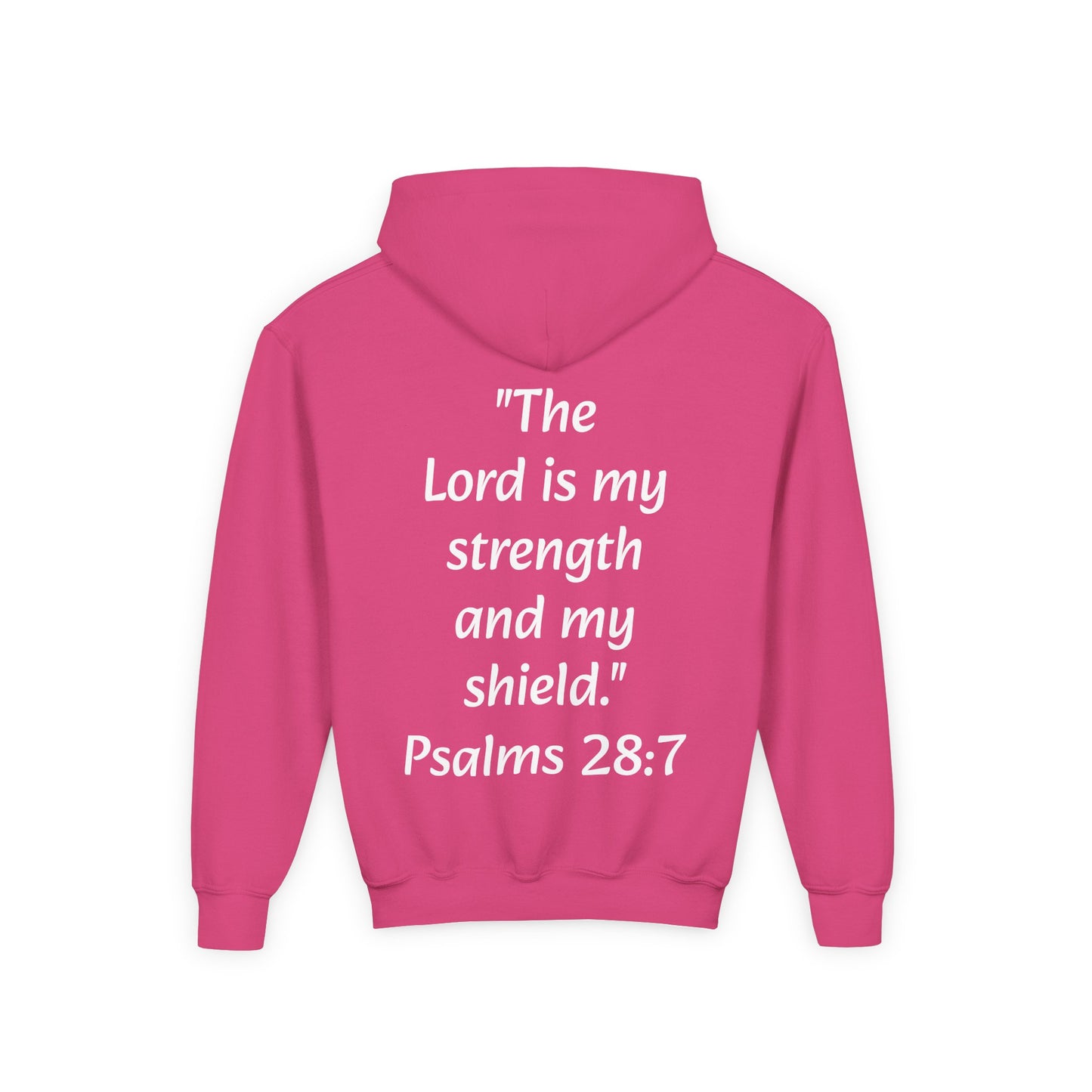 Christian Youth Hooded Sweatshirt, Faith Apparel, Gift for Teens, Inspirational Hoodie, Psalms 28:7 Sweatshirt, Religious Clothing