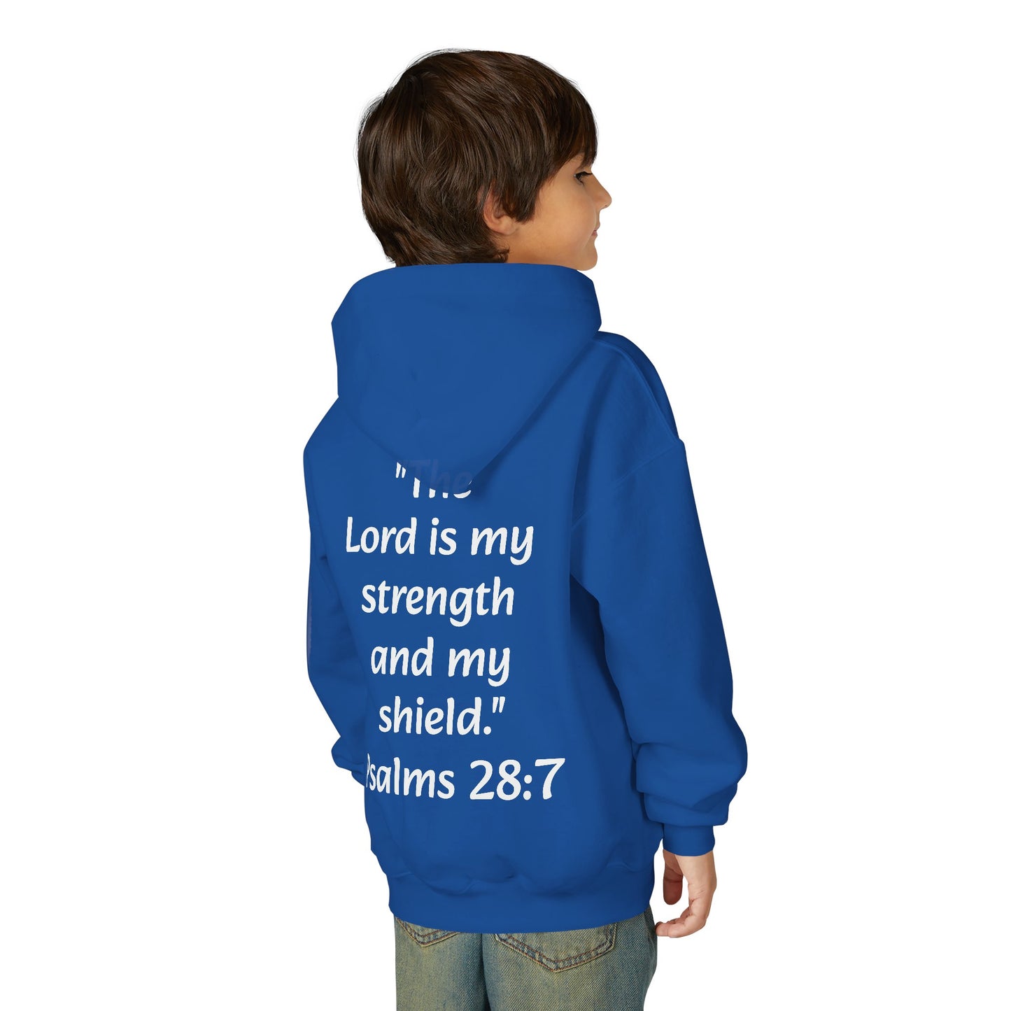 Christian Youth Hooded Sweatshirt, Faith Apparel, Gift for Teens, Inspirational Hoodie, Psalms 28:7 Sweatshirt, Religious Clothing