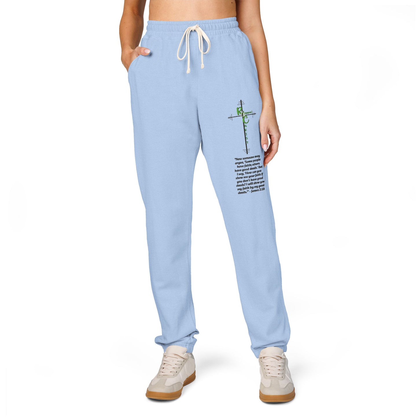 Customizable Text, Embroidered Cross & Script Sweatpants — Faith-Inspired Fleece Joggers