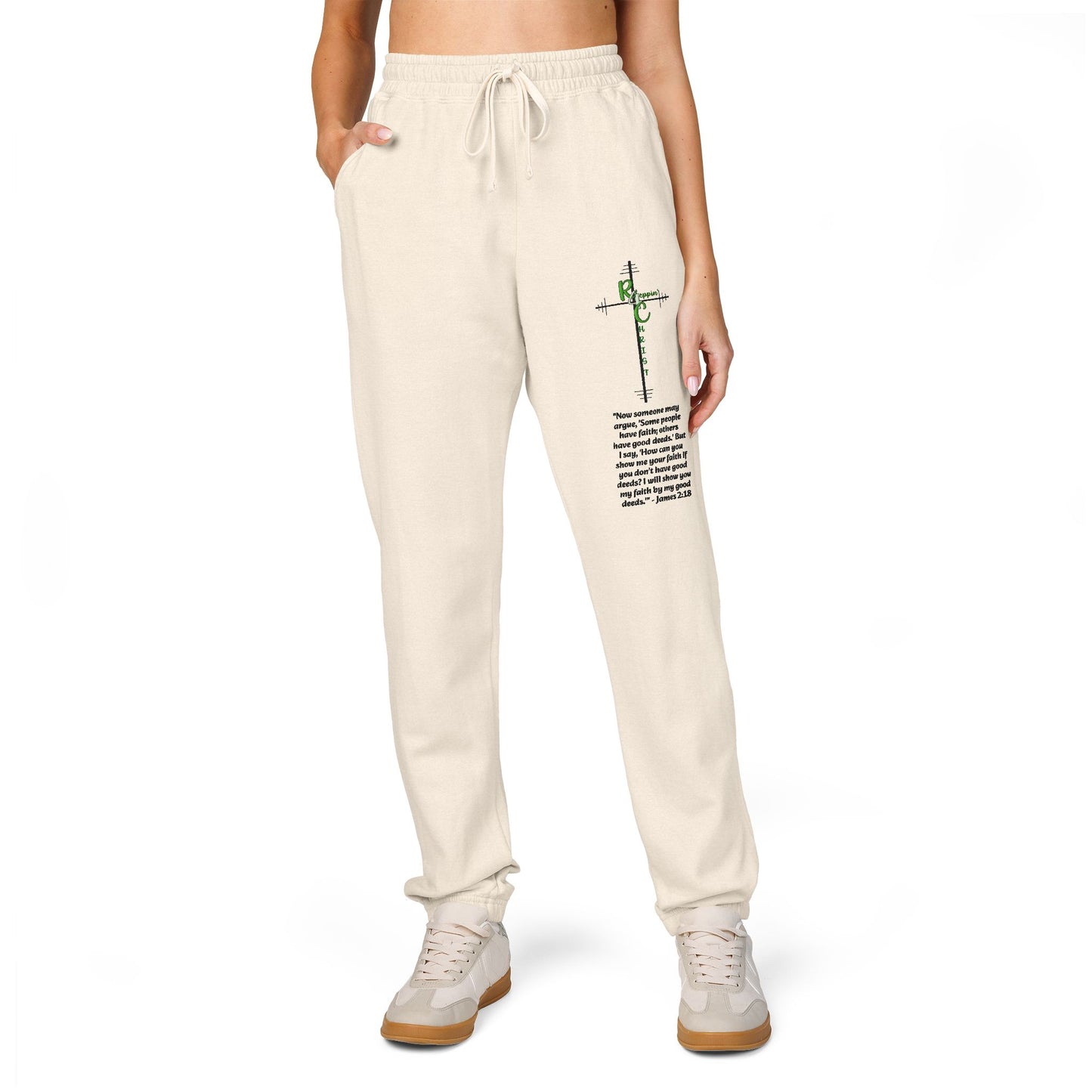 Customizable Text, Embroidered Cross & Script Sweatpants — Faith-Inspired Fleece Joggers