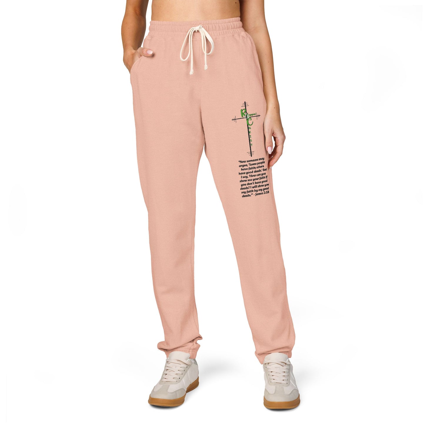 Customizable Text, Embroidered Cross & Script Sweatpants — Faith-Inspired Fleece Joggers