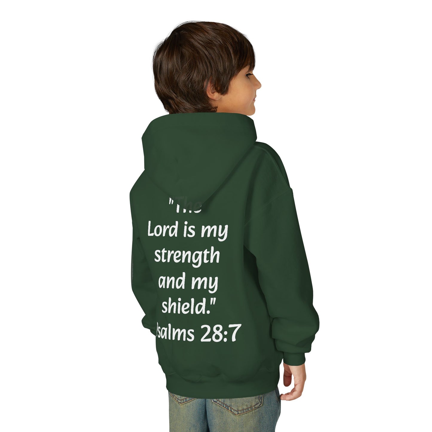 Christian Youth Hooded Sweatshirt, Faith Apparel, Gift for Teens, Inspirational Hoodie, Psalms 28:7 Sweatshirt, Religious Clothing