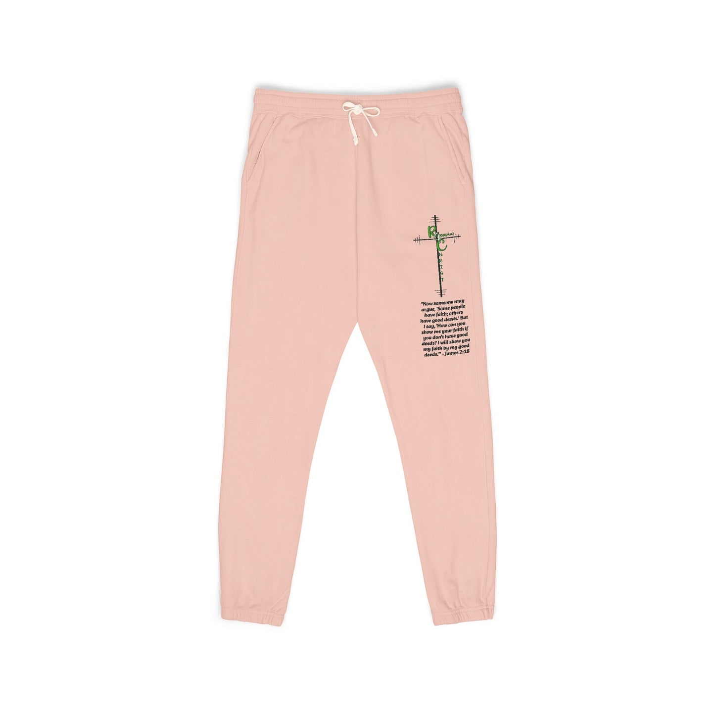 Customizable Text, Embroidered Cross & Script Sweatpants — Faith-Inspired Fleece Joggers