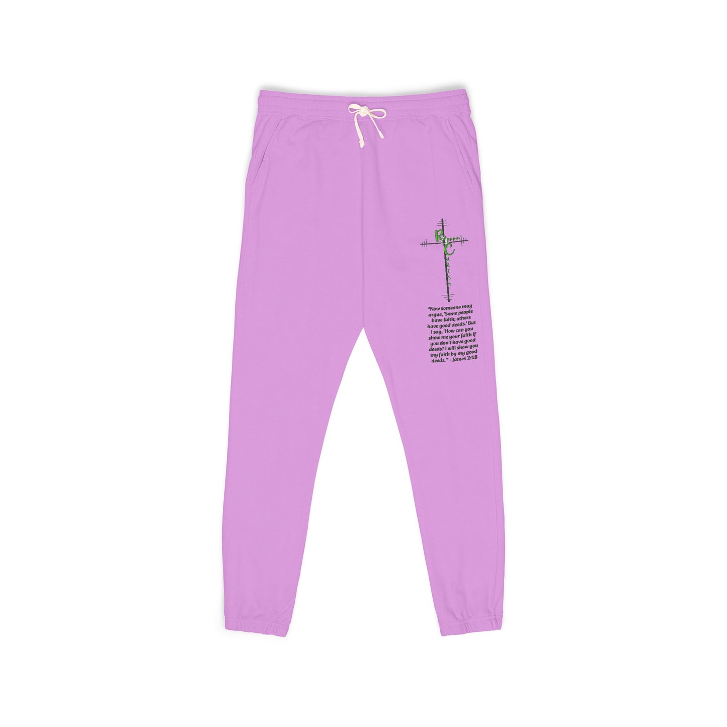 Customizable Text, Embroidered Cross & Script Sweatpants — Faith-Inspired Fleece Joggers