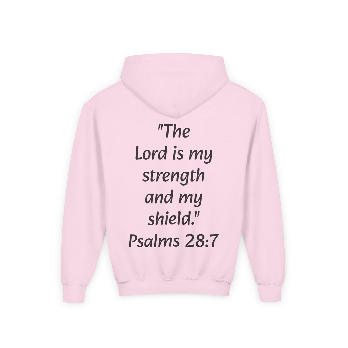 Christian Youth Hooded Sweatshirt, Faith Apparel, Gift for Teens, Inspirational Hoodie, Psalms 28:7 Sweatshirt, Religious Clothing