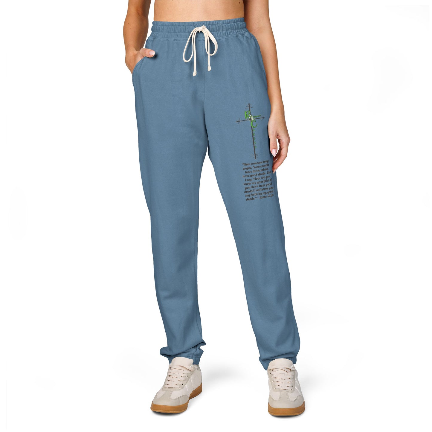 Customizable Text, Embroidered Cross & Script Sweatpants — Faith-Inspired Fleece Joggers