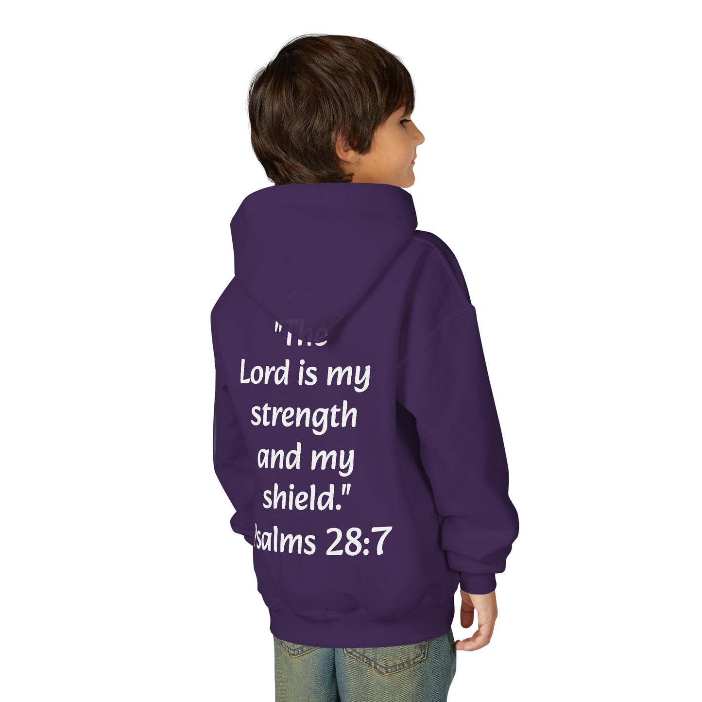 Christian Youth Hooded Sweatshirt, Faith Apparel, Gift for Teens, Inspirational Hoodie, Psalms 28:7 Sweatshirt, Religious Clothing