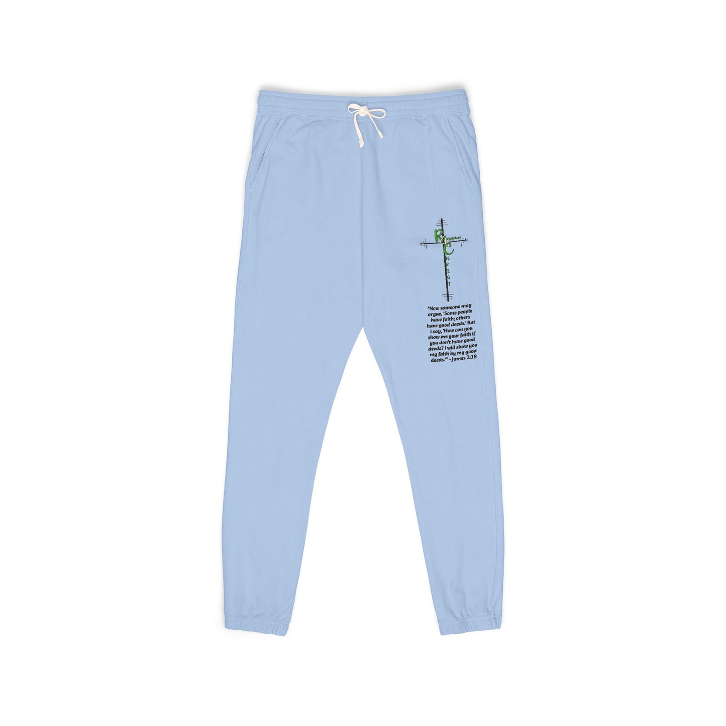 Customizable Text, Embroidered Cross & Script Sweatpants — Faith-Inspired Fleece Joggers